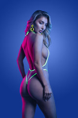 Fantasy Lingerie Glow Black Light Supernatural Plunge Zipper Teddy