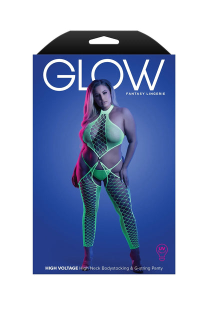 Fantasy Glow Queen High Voltage High Neck Bodystocking & G-string Neon Green