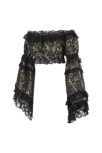 Gold/Black Brocade Smocked Flare Sleeve Peasant Top - Daisy Corsets