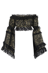 Daisy Corsets Gold/Black Brocade Smocked Flare Sleeve Peasant Top