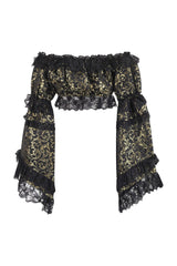 Daisy Corsets Gold/Black Brocade Smocked Flare Sleeve Peasant Top