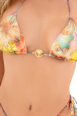 Mapale Golden Tropic Print Two Piece Swimsuit Sleek Micro Triangle Bikini Set
