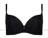 Gorteks Carla black push-up bra with smooth, moulded cups, underwire, and a delicate gemstone ribbon.