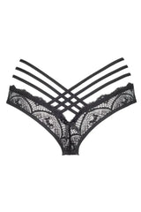Black Axami Grafite strappy tanga thong with delicate lace and flexible stripes.