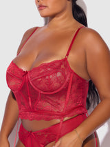 House of Desire Queen Harlow Bustier and Backless Hipster Set Crimson Red