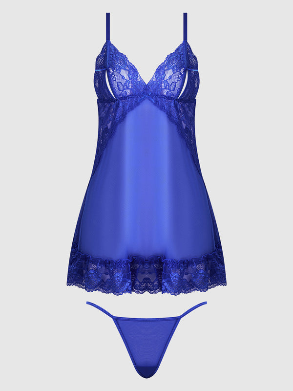 House of Desire Harlow Lace & Mesh Babydoll & G-String Set
