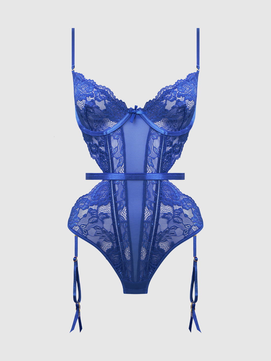 Harlow Lace & Mesh Underwire Teddy Surf the Web Blue