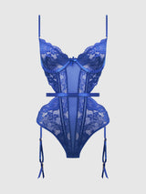Harlow Lace & Mesh Underwire Teddy Surf the Web Blue