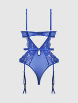 Harlow Lace & Mesh Underwire Teddy Surf the Web Blue