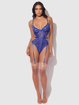 House of Desire Queen Harlow Lace & Mesh Underwire Teddy Surf the Web Blue