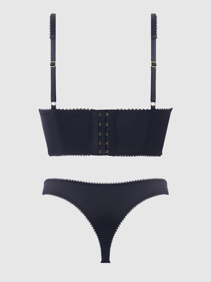 House of Desire Harper Embroidery Mesh Bra Set Black with Pink Flowers