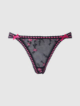 Harper See Through Embroidery Mesh Cheeky Panty Black with Pink Flowers