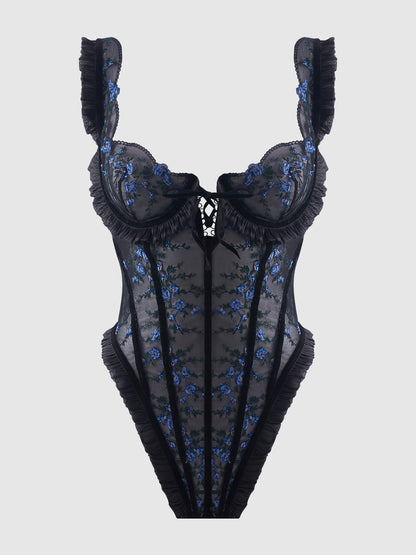 House of Desire Harper See Through Embroidery Mesh Teddy