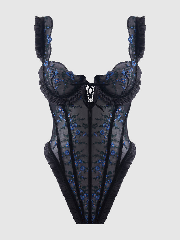 House of Desire Harper See Through Embroidery Mesh Teddy
