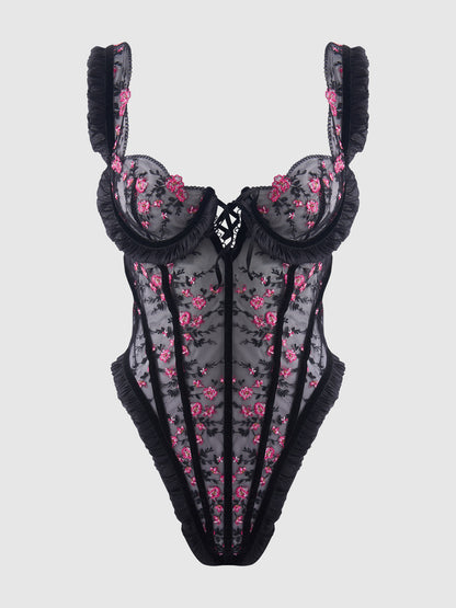 House of Desire Harper See Through Embroidery Mesh Teddy