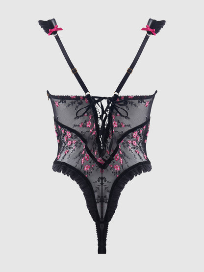 House of Desire Harper See Through Embroidery Mesh Teddy