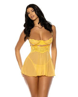 Oh la la Cheri Hazel Peek-A-Boo Cup Babydoll w/G-String Panty Yellow-Rebel Romance