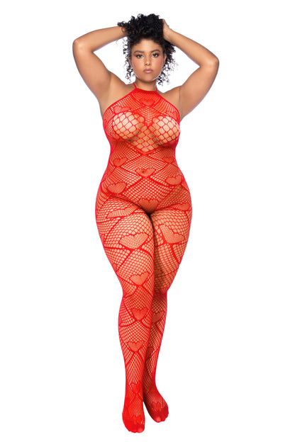Mapale Heart Fishnet Bodystocking with Rhinestone Detail