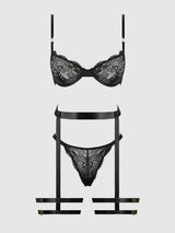 Helena Lace Bra, Garter & Open Back Hipster Set