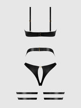 Helena Lace Bra, Garter & Open Back Hipster Set
