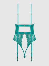 House of Desire Queen Helena Lace & Satin Wireless & Open Back Teddy Evergreen