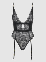 House of Desire Queen Helena Lace & Satin Wireless & Open Back Teddy Evergreen