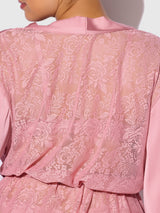 House of Desire Queen Short Robe Satin & Lace Back Helena Powder Pink