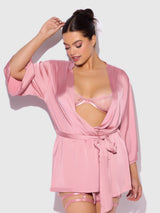 House of Desire Queen Helena Satin & Lace Back Short Robe Black