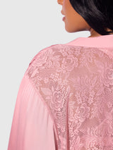 House of Desire Queen Short Robe Satin & Lace Back Helena Powder Pink