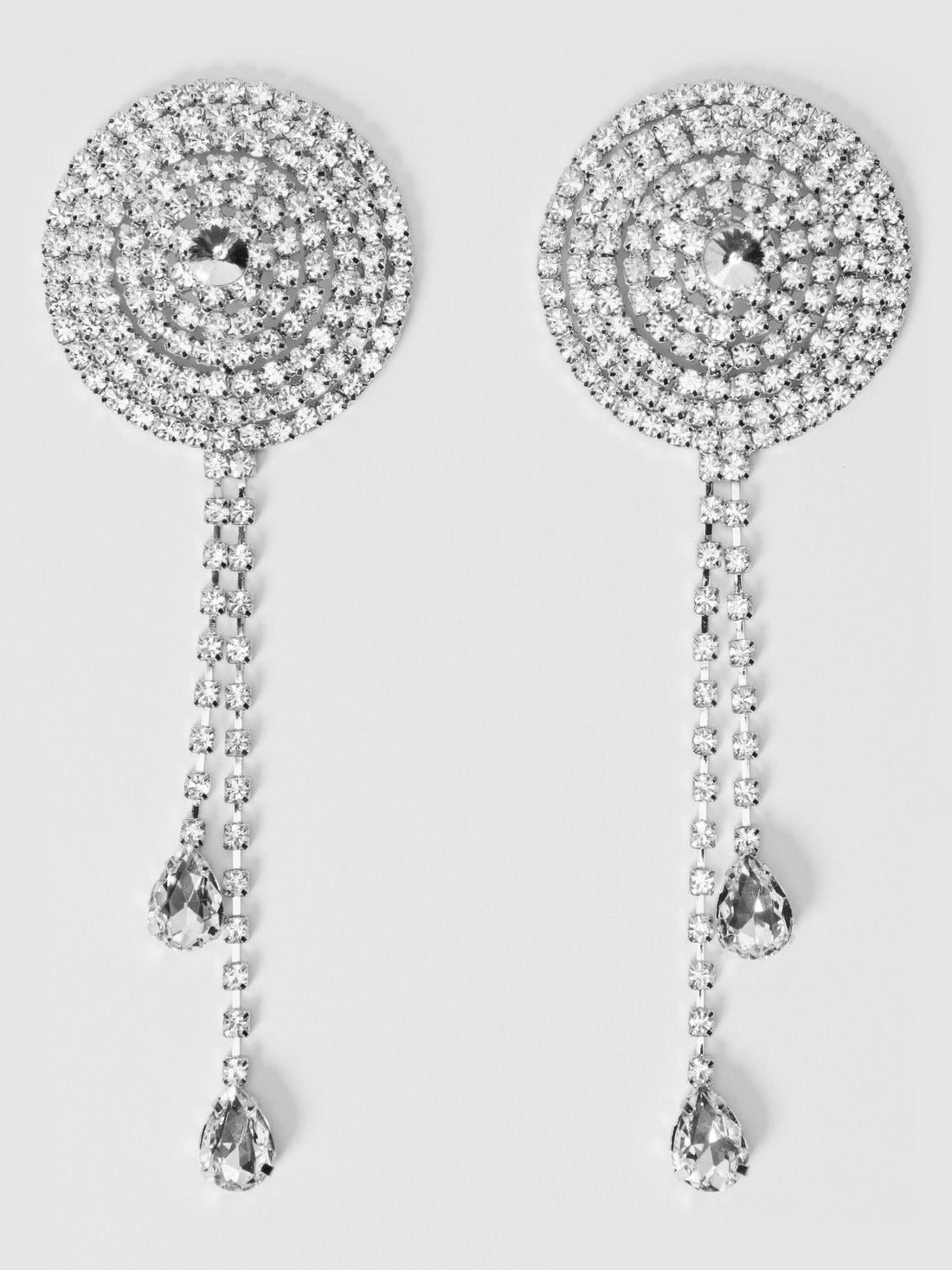 Rhinestone Cone & Dangle Nipple Covers Burlesque Silver