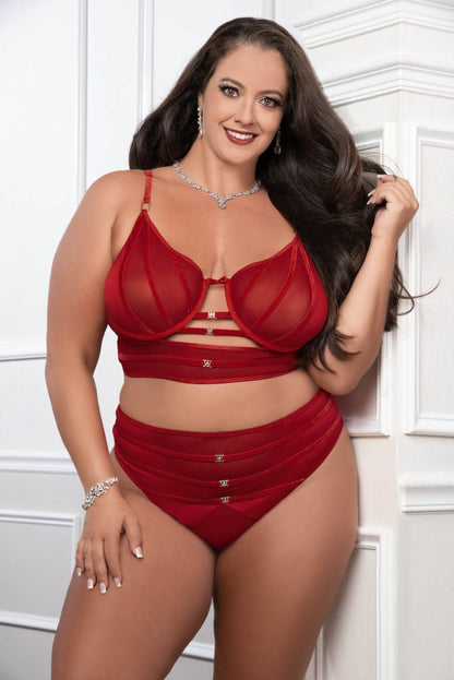 G World Queen Satin Straps Bra and High Waist Panty Cinnamon Red