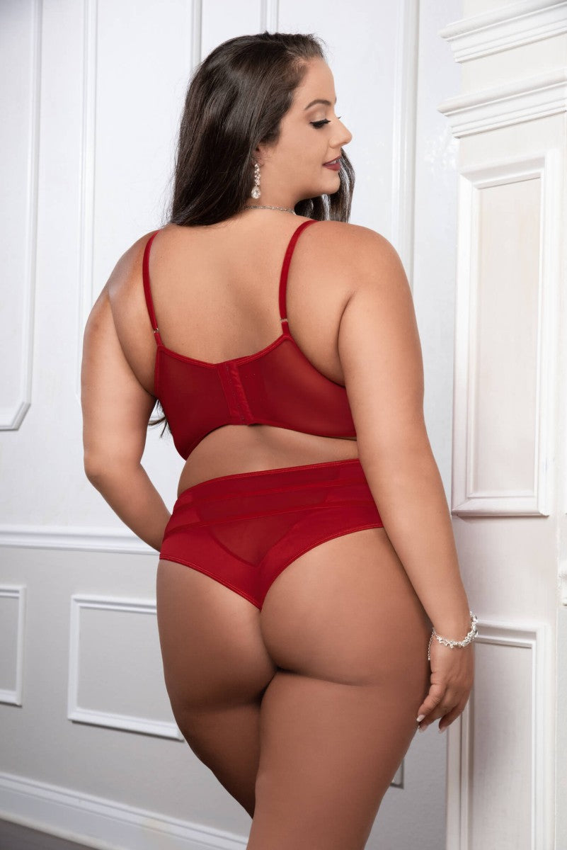 G World Queen Satin Straps Bra and High Waist Panty Cinnamon Red