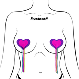 Pastease Hearts w/Fringe Rainbow Tassels - Neon Pink/Purple