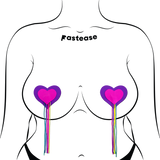 Pastease Hearts w/Fringe Rainbow Tassels - Neon Pink/Purple