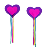 Pastease Hearts w/Fringe Rainbow Tassels - Neon Pink/Purple