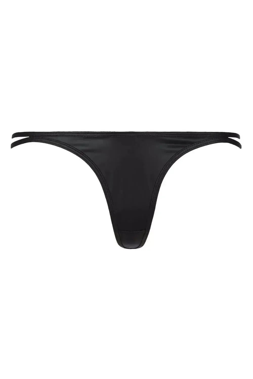 Sensual Axami Hypnotize G-String Thong in silky black matte latex, designed for a stunning, sophisticated look.