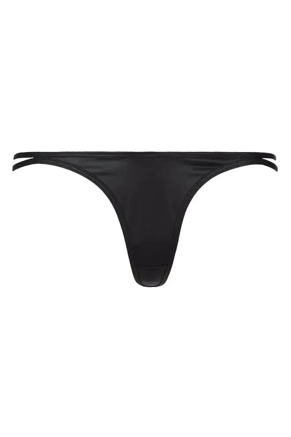 Sensual Axami Hypnotize G-String Thong in silky black matte latex, designed for a stunning, sophisticated look.