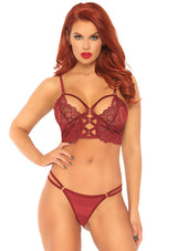 Leg Avenue 2 Pc Lace Bralette With Cage Strap O-Ring Bodice Detail and Matching G-String