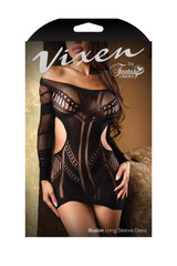 Fantasy Illusion Long Sleeve Dress Bodystocking Black-Rebel Romance