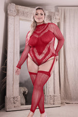 Fantasy Lingerie Queen Infatuation Open Back Long Sleeve Teddy Bodystocking-Rebel Romance