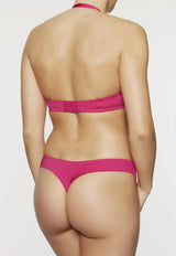 Stunning Irresistible Lace Thong Panty in vibrant fuchsia, featuring a wide band and shine fabric for comfort and style.