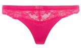 Irresistible hot pink lace thong panty with two-tone lace and a delicate box bow.