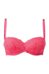 Gossard Irresistible hot pink moulded cup strapless multiway bra with two-tone lace and shiny microfibre fabric.