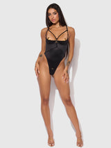 House of Desire Queen Iryna Silky Micro & Rope Crotchless Teddy Black