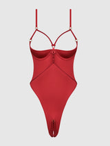 House of Desire Queen Iryna Silky Micro & Rope Crotchless Teddy Crimson Red