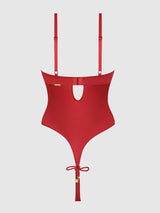 House of Desire Queen Iryna Silky Micro & Rope Crotchless Teddy Crimson Red