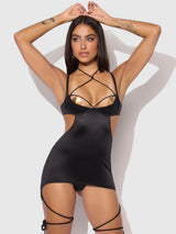 Iryna Silky Micro & Rope Open Back Chemise Set