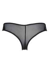 Seductive Axami Isabella Sheer Lotus Tanga Thong in black sheer fabric with delicate motif.