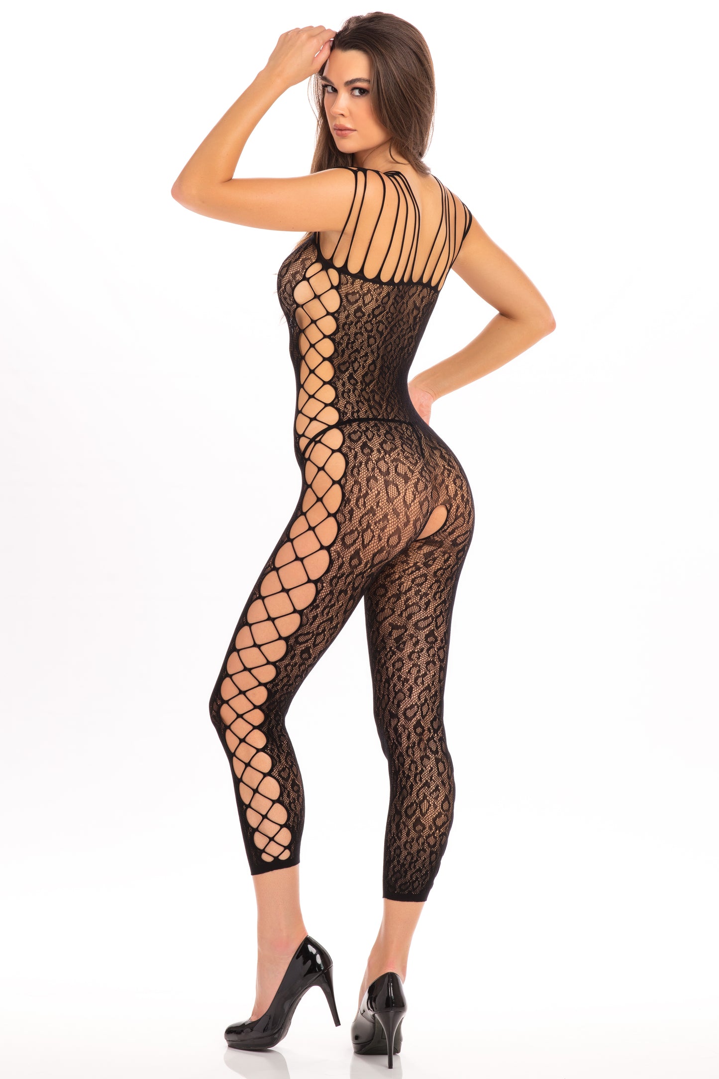 Rene Rofe Animal Crotchless Bodystocking - One Size - Black