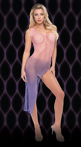 Lapdance Violet Sky Off the Shoulder Mini Dress Fishnet Sexy Purple Ombre